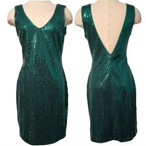 Vintage Roberta Full Sequined Cutouts Dress Size 7 Aqua Blue Altered